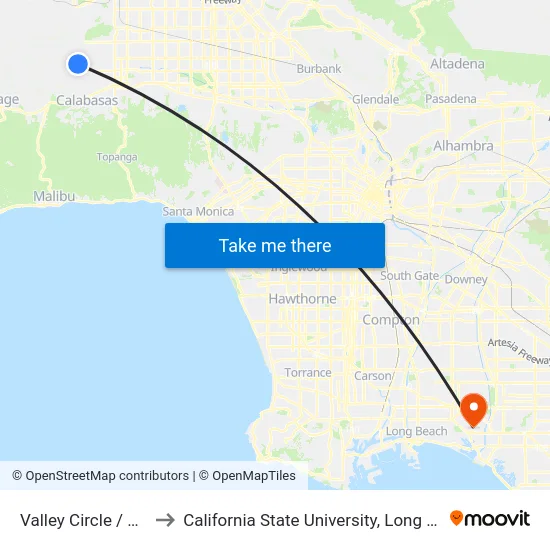 Valley Circle / Vanowen to California State University, Long Beach (CSULB) map