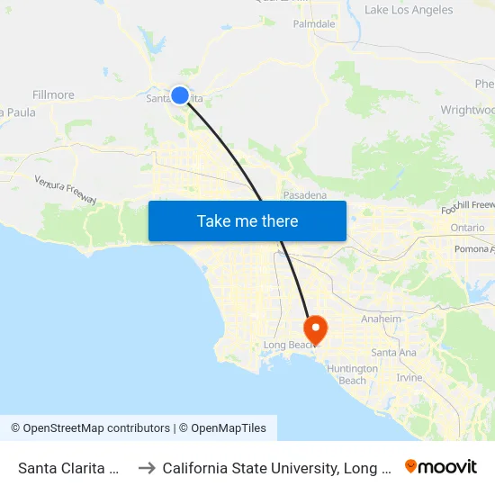 Santa Clarita Metrolink to California State University, Long Beach (CSULB) map