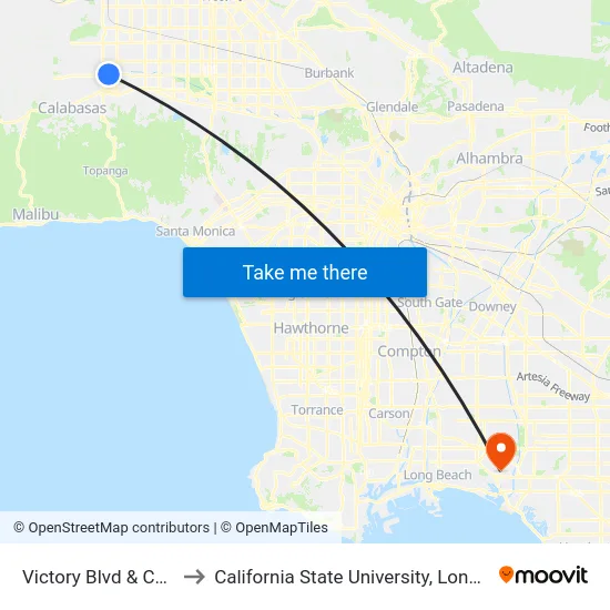 Victory Blvd & Canoga Ave to California State University, Long Beach (CSULB) map