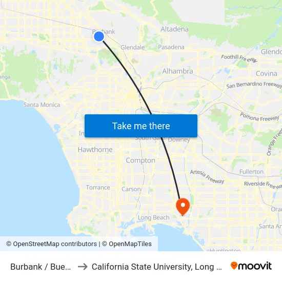 Burbank / Buena Vista to California State University, Long Beach (CSULB) map