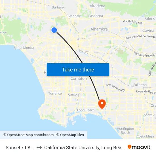 Sunset / LA Brea to California State University, Long Beach (CSULB) map