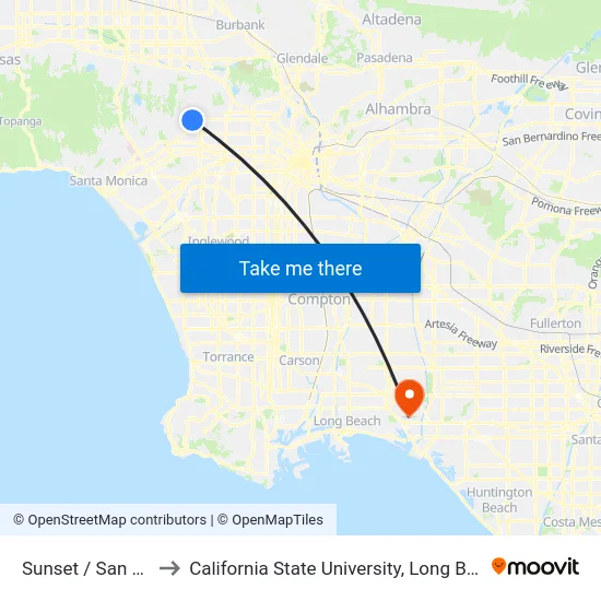 Sunset / San Vicente to California State University, Long Beach (CSULB) map