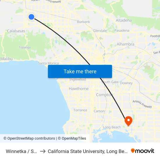 Winnetka / Saticoy to California State University, Long Beach (CSULB) map