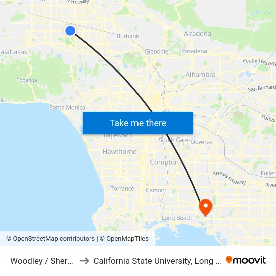 Woodley / Sherman Way to California State University, Long Beach (CSULB) map