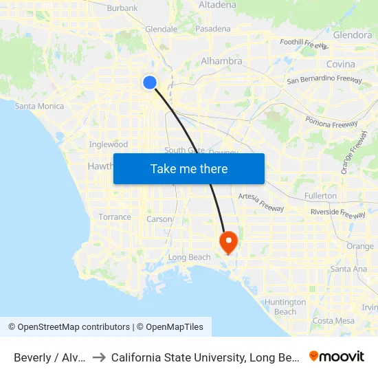 Beverly / Alvarado to California State University, Long Beach (CSULB) map