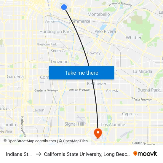 Indiana Station to California State University, Long Beach (CSULB) map
