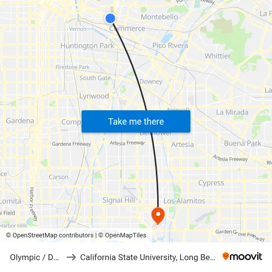 Olympic / Downey to California State University, Long Beach (CSULB) map