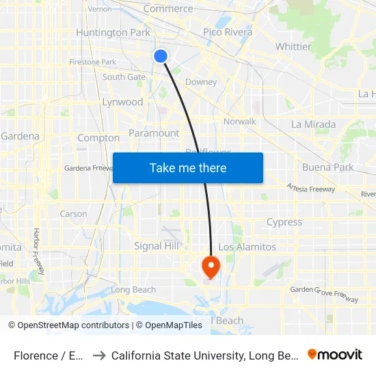 Florence / Eastern to California State University, Long Beach (CSULB) map