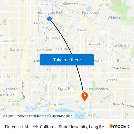 Florence / Mission to California State University, Long Beach (CSULB) map