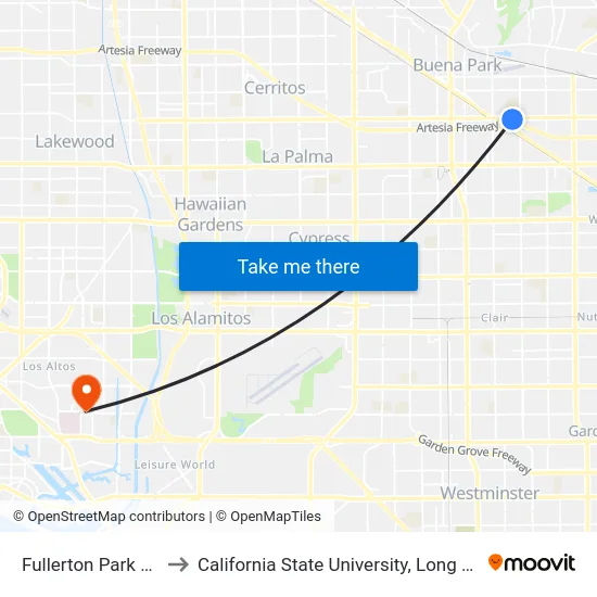 Fullerton Park and Ride to California State University, Long Beach (CSULB) map