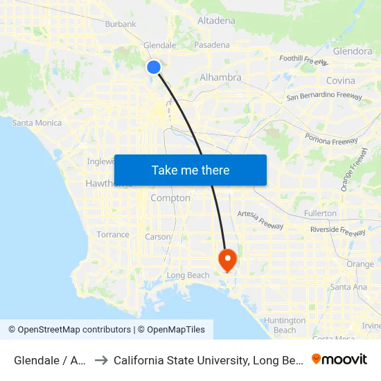 Glendale / Atwater to California State University, Long Beach (CSULB) map
