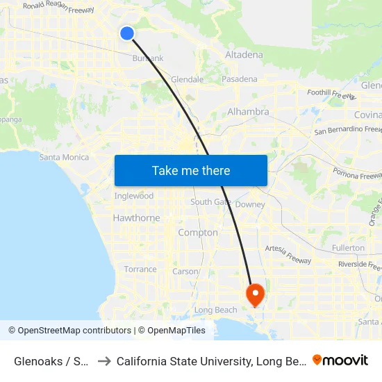 Glenoaks / Sunland to California State University, Long Beach (CSULB) map