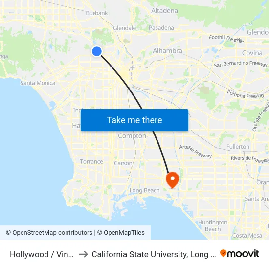 Hollywood / Vine Station to California State University, Long Beach (CSULB) map