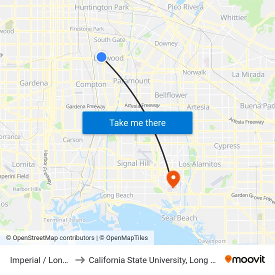 Imperial / Long Beach to California State University, Long Beach (CSULB) map