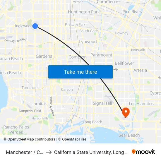 Manchester / Crenshaw to California State University, Long Beach (CSULB) map
