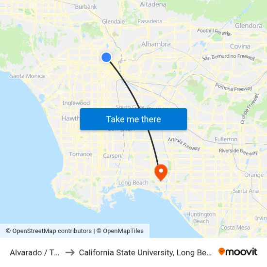 Alvarado / Temple to California State University, Long Beach (CSULB) map