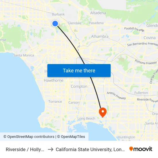 Riverside / Hollywood Way to California State University, Long Beach (CSULB) map