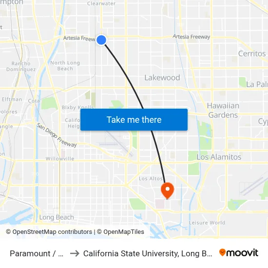Paramount / Artesia to California State University, Long Beach (CSULB) map