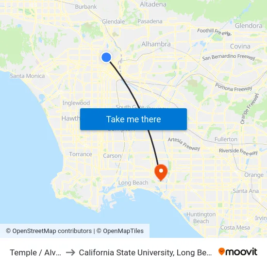 Temple / Alvarado to California State University, Long Beach (CSULB) map