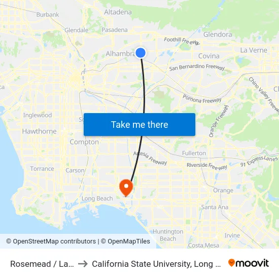 Rosemead / Las Tunas to California State University, Long Beach (CSULB) map
