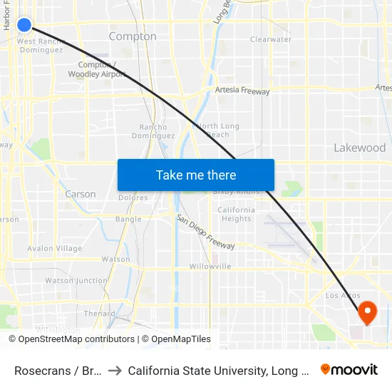 Rosecrans / Broadway to California State University, Long Beach (CSULB) map