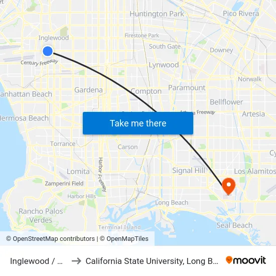 Inglewood / Century to California State University, Long Beach (CSULB) map