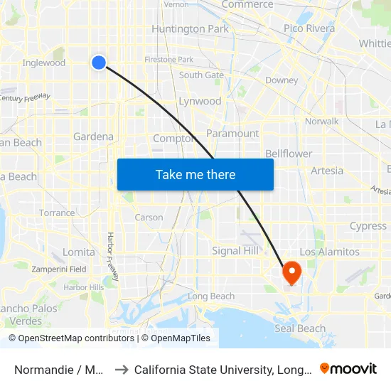 Normandie / Manchester to California State University, Long Beach (CSULB) map