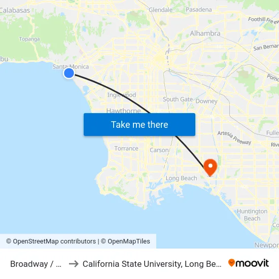 Broadway / Ocean to California State University, Long Beach (CSULB) map