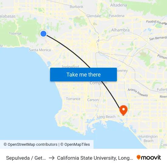 Sepulveda / Getty Center to California State University, Long Beach (CSULB) map