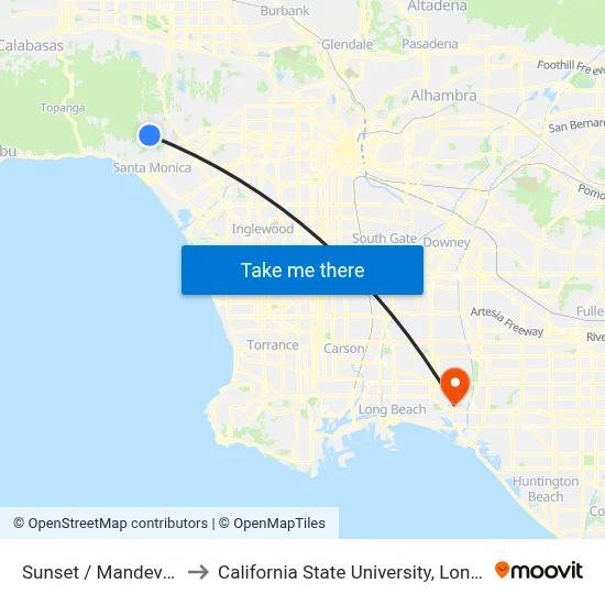 Sunset / Mandeville Canyon to California State University, Long Beach (CSULB) map