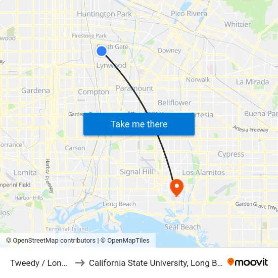 Tweedy / Long Beach to California State University, Long Beach (CSULB) map