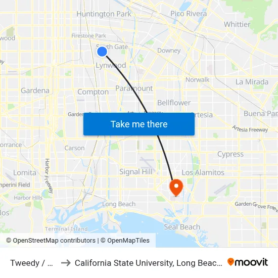 Tweedy / State to California State University, Long Beach (CSULB) map
