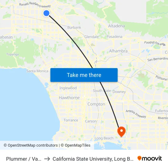 Plummer / Van Nuys to California State University, Long Beach (CSULB) map