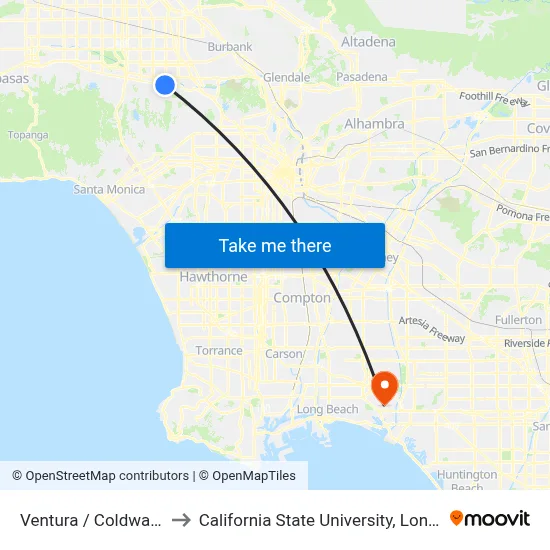 Ventura / Coldwater Canyon to California State University, Long Beach (CSULB) map