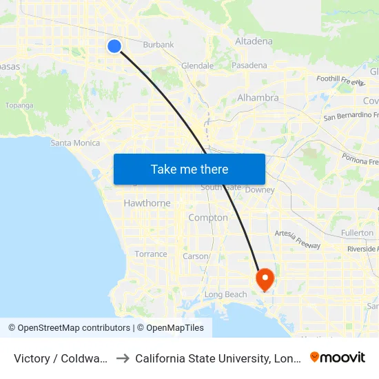 Victory / Coldwater Canyon to California State University, Long Beach (CSULB) map