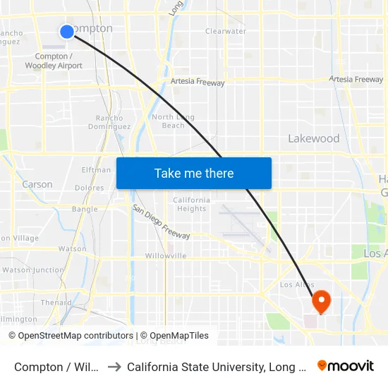 Compton / Wilmington to California State University, Long Beach (CSULB) map