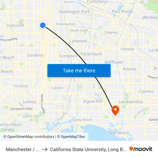 Manchester / Hoover to California State University, Long Beach (CSULB) map