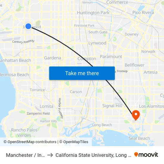 Manchester / Inglewood to California State University, Long Beach (CSULB) map