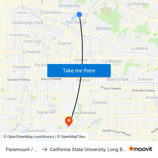 Paramount / Whittier to California State University, Long Beach (CSULB) map