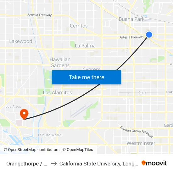 Orangethorpe / Magnolia to California State University, Long Beach (CSULB) map
