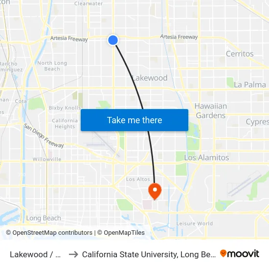 Lakewood / Artesia to California State University, Long Beach (CSULB) map