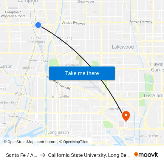Santa Fe / Artesia to California State University, Long Beach (CSULB) map