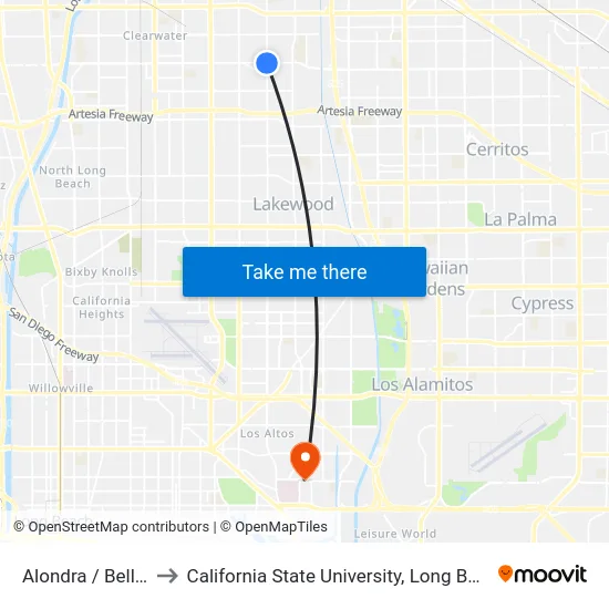 Alondra / Bellflower to California State University, Long Beach (CSULB) map