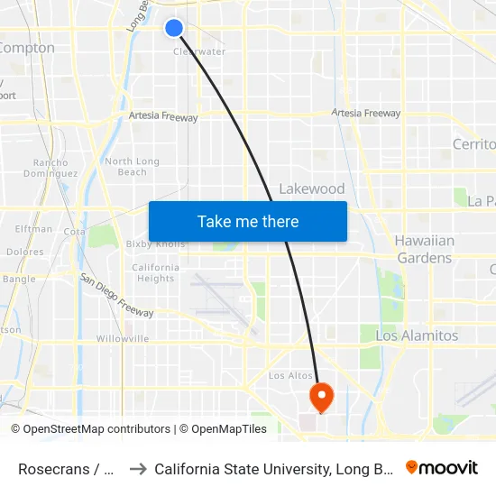 Rosecrans / Garfield to California State University, Long Beach (CSULB) map
