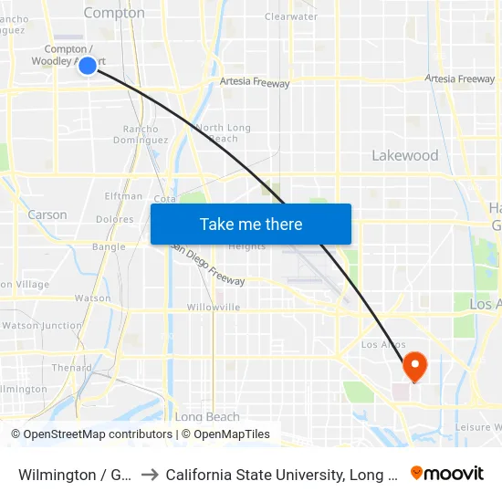 Wilmington / Greenleaf to California State University, Long Beach (CSULB) map