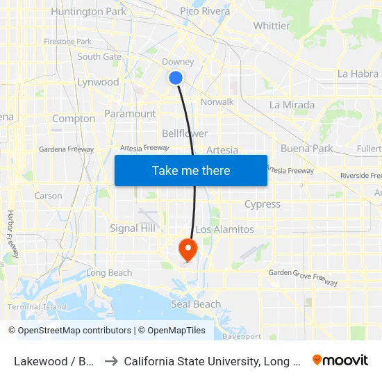 Lakewood / Bellflower to California State University, Long Beach (CSULB) map