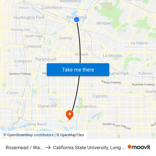 Rosemead / Washington to California State University, Long Beach (CSULB) map