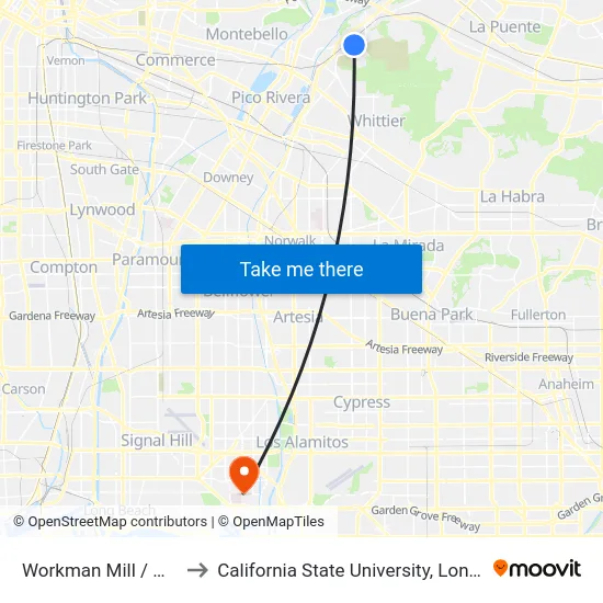 Workman Mill / Mission Mill to California State University, Long Beach (CSULB) map