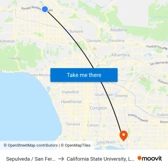 Sepulveda / San Fernando Mission to California State University, Long Beach (CSULB) map