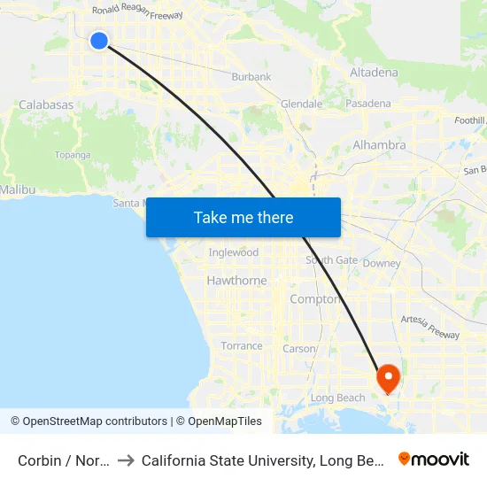 Corbin / Nordhoff to California State University, Long Beach (CSULB) map
